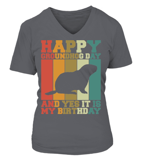 Happy Groundhog Day Birthday on 2nd February Retro Vintage T Shirt V-neck T-Shirt Woman