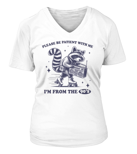 Raccoon Roller Skate Vintage Radio L dViolet V-neck T-Shirt Woman