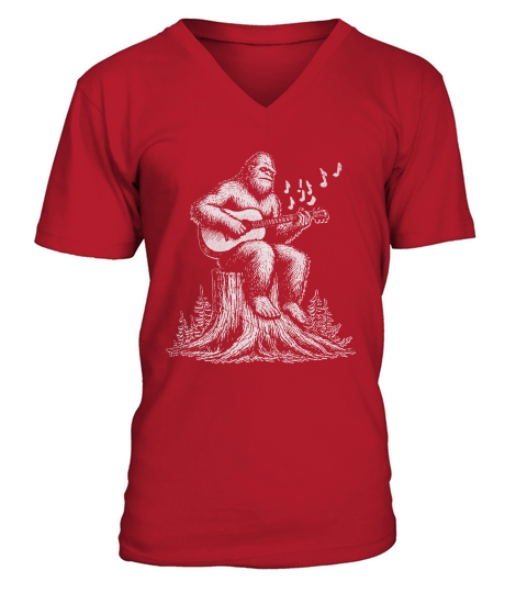Bigfoot Playing Guitar L White GR2 V-Neck T-shirt