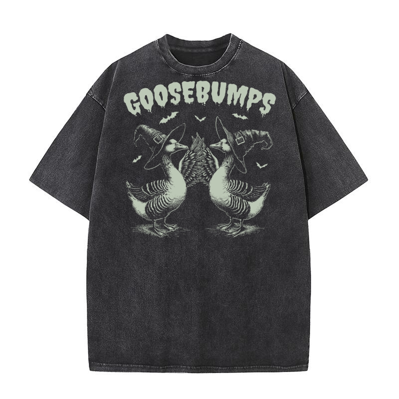 0502 Goosebumps Halloween Witch Goose D Retro Green Washed T-Shirt