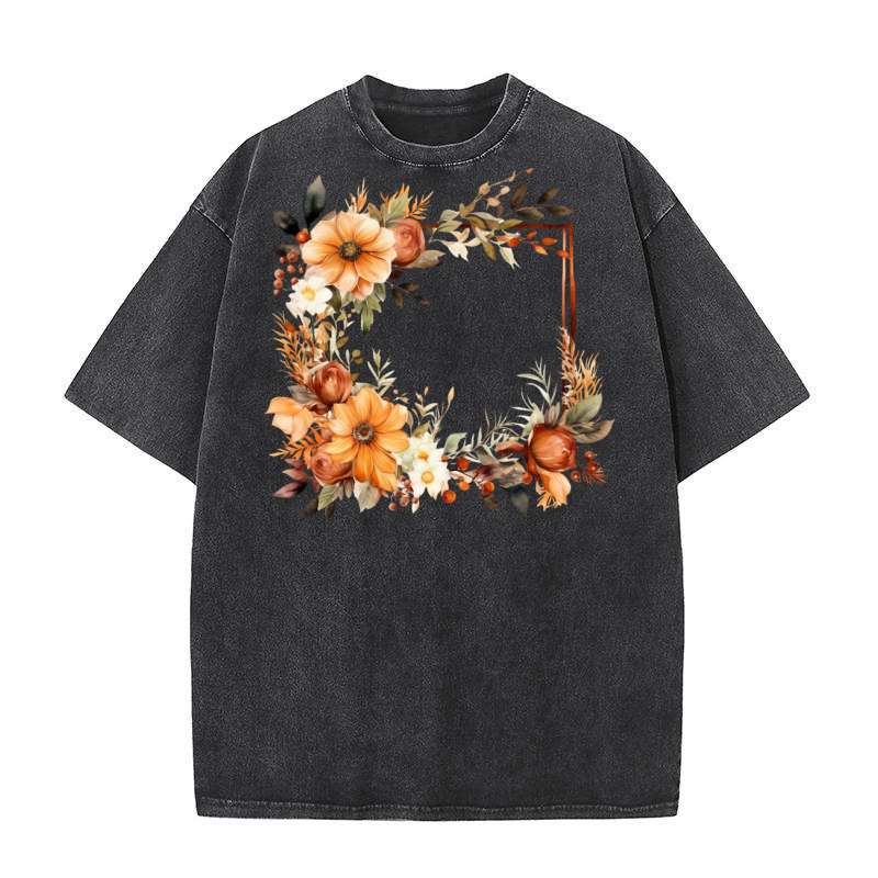 Autumn Fall Floral Frame 11 Washed T-Shirt