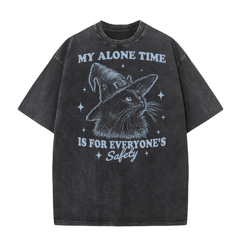 Cat Witch Hat Halloween D Grey Washed T-Shirt