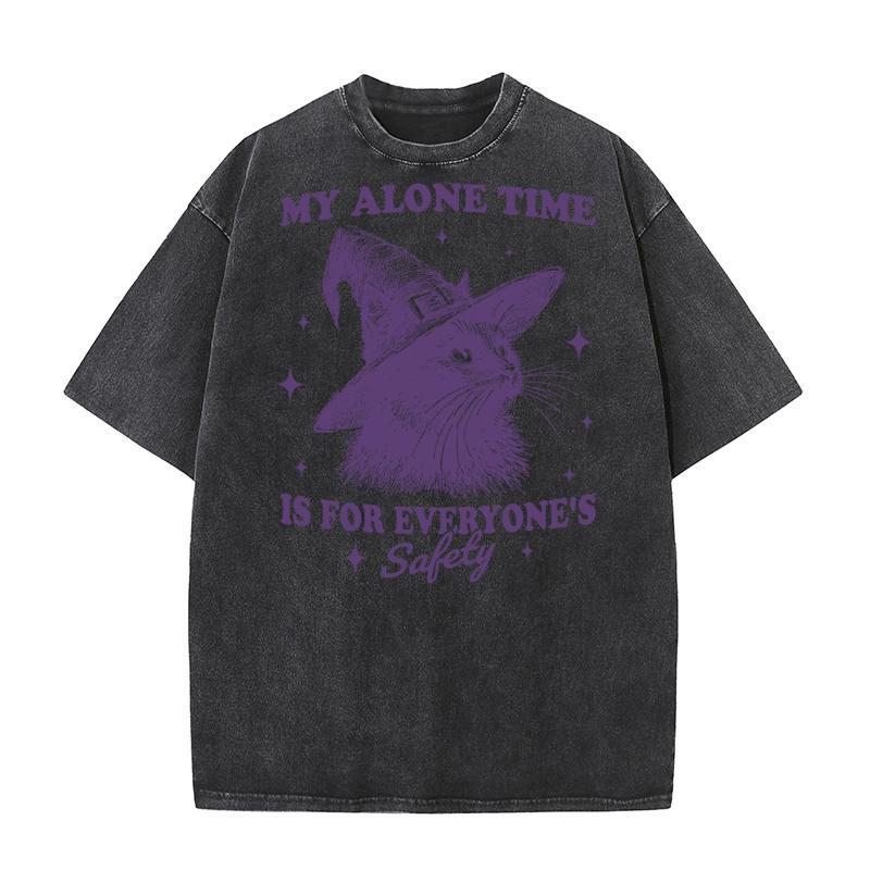 Cat Witch Hat Halloween L Violet Washed T-Shirt