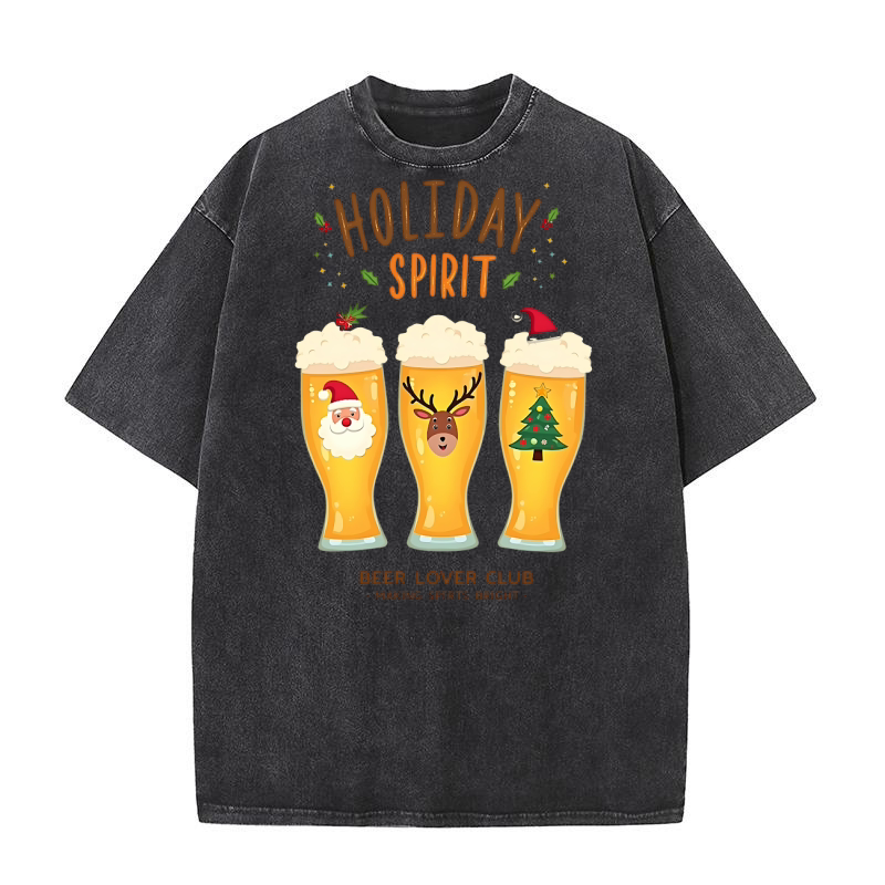 Christmas holiday Spirit Beer Lover Club Making Spirts Bright Washed T-Shirt