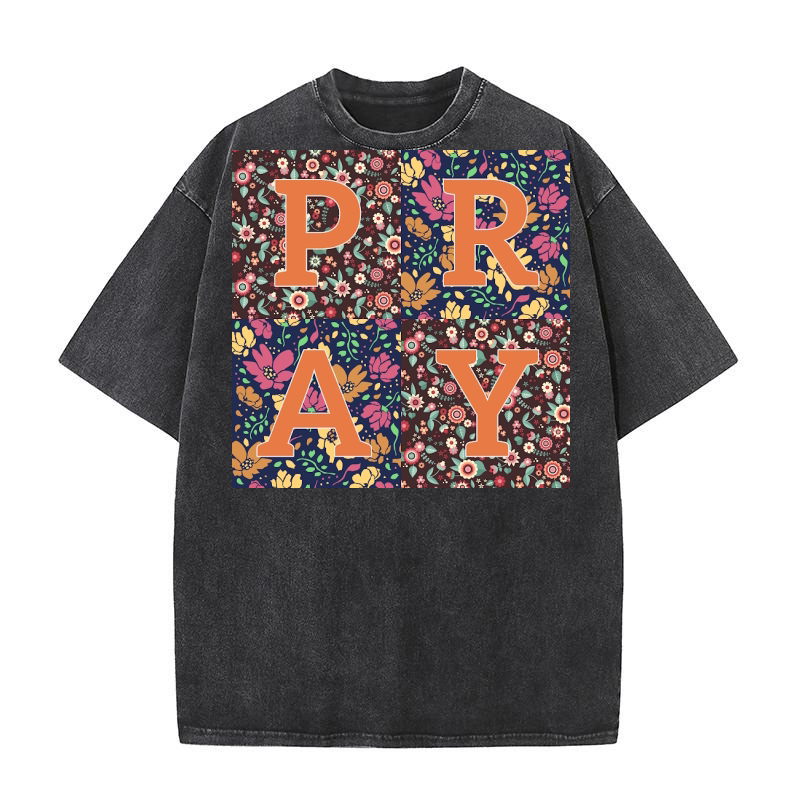 Floral Patchwork Pray Washed T-Shirt
