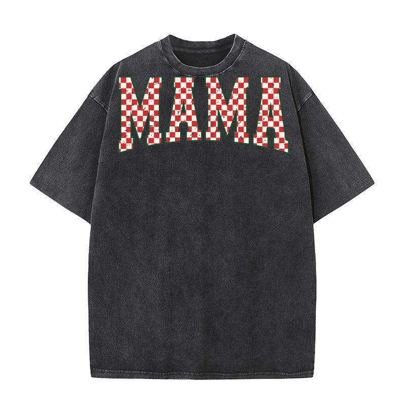MamaChristmasCheckered Retro Washed T-Shirt
