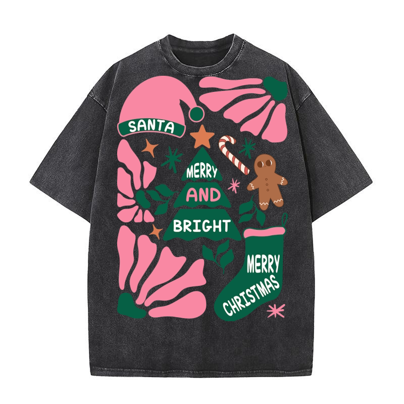 Merry and bright Santa Merry christmas Washed T-Shirt
