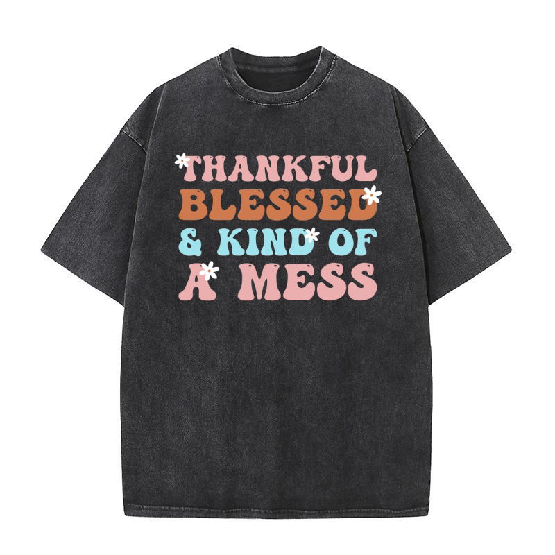Thankful Blessed & Kind of a Mess Washed T-Shirt