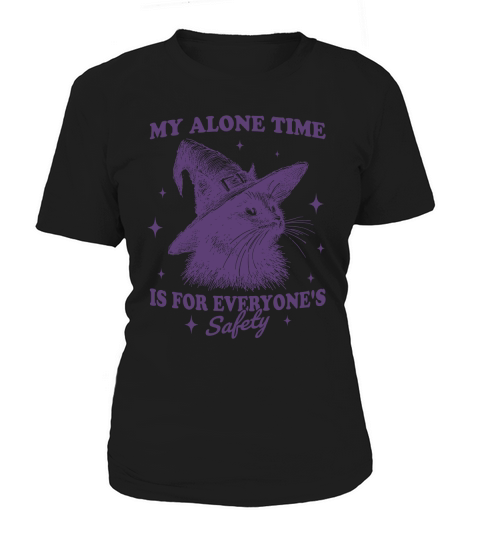 Cat Witch Hat Halloween L Violet Women's T-Shirt
