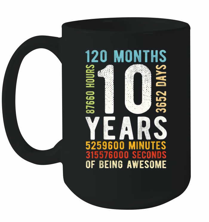 Kids 10th Birthday 10 Years Old Vintage Retro 120 Months Ceramic Mug