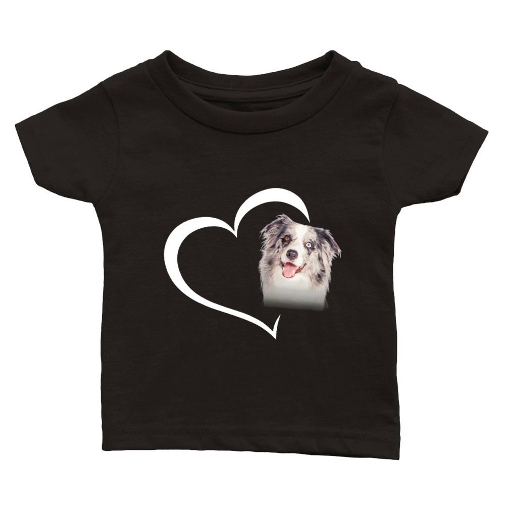 Cute Blue Merle Collie Heart Valentines Day Dog Lover Classic Baby Crewneck T-shirt