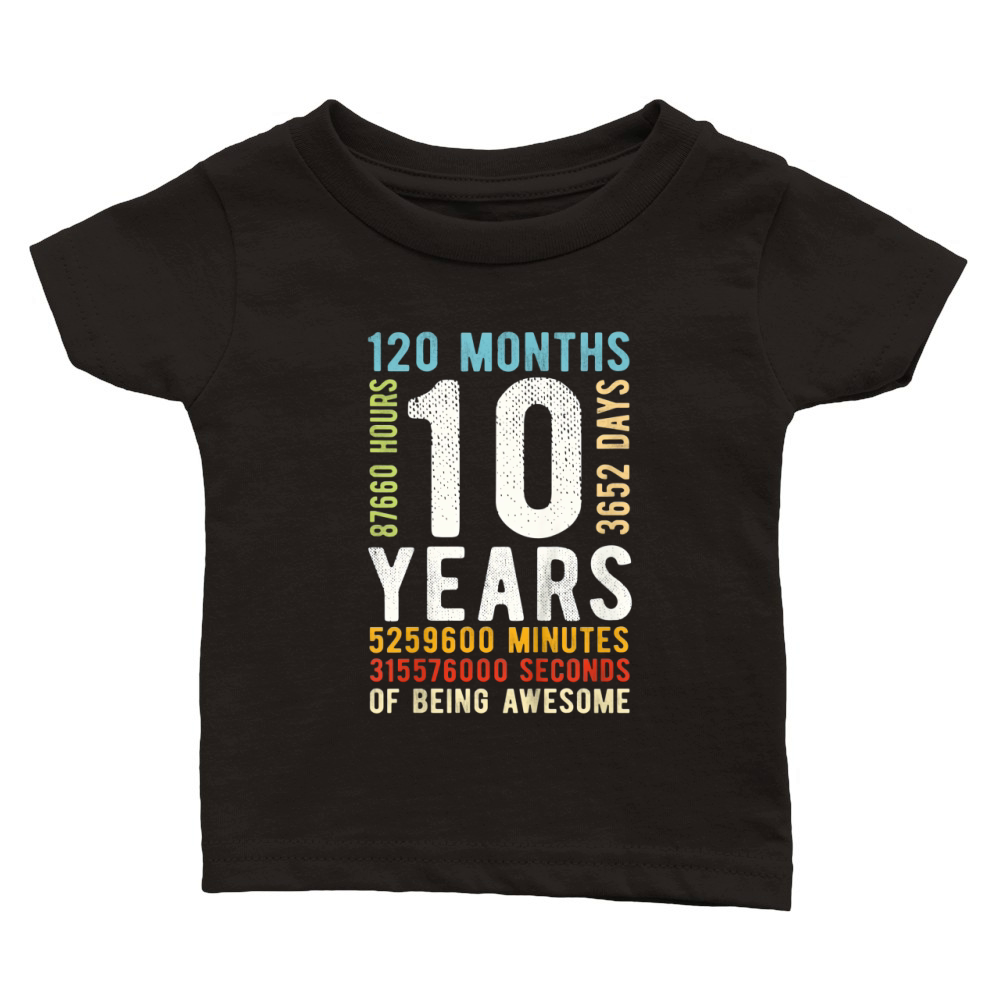 Kids 10th Birthday 10 Years Old Vintage Retro 120 Months Classic Baby Crewneck T-shirt