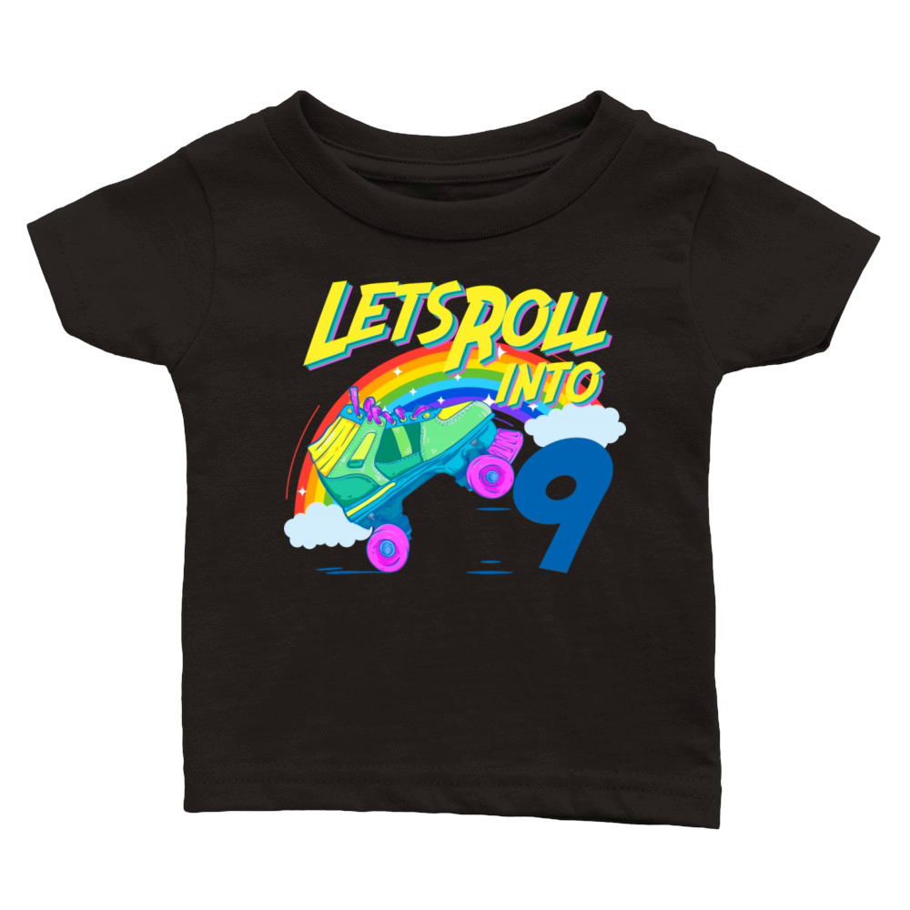 Rolling Girl 9th Birthday Roller Skate Birthday Classic Baby Crewneck T-shirt