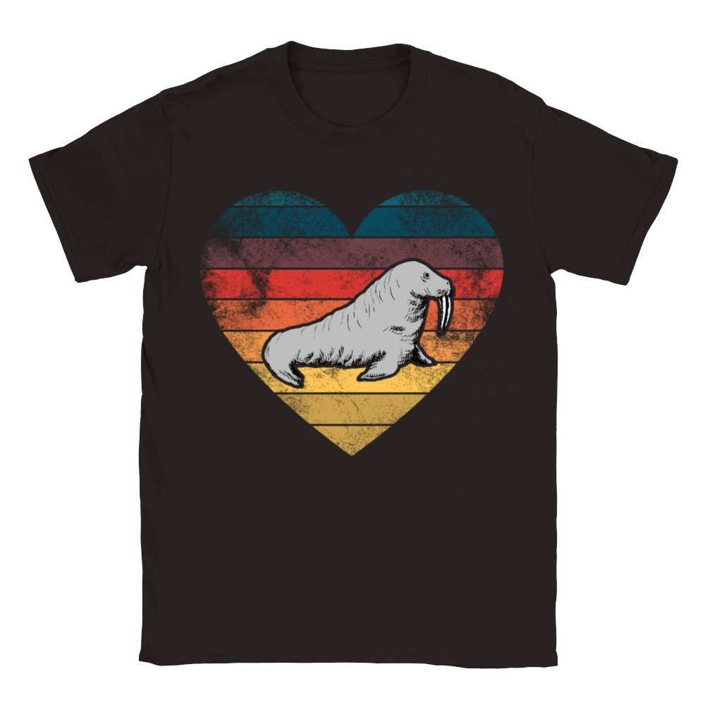Funny Walrus Heart Retro Vintage Cool For Walrus Classic Kids Crewneck T-shirt