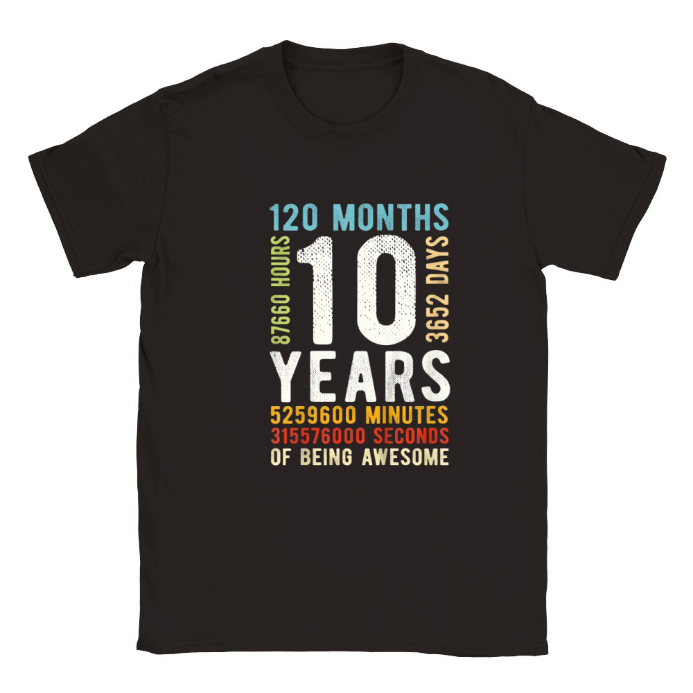 Kids 10th Birthday 10 Years Old Vintage Retro 120 Months Classic Kids Crewneck T-shirt