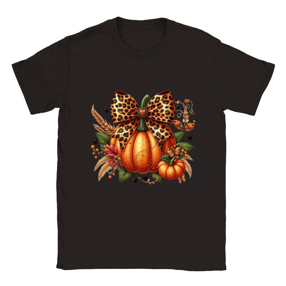 Leopard Pumpkin Coquette Bow (5) Classic Kids Crewneck T-shirt