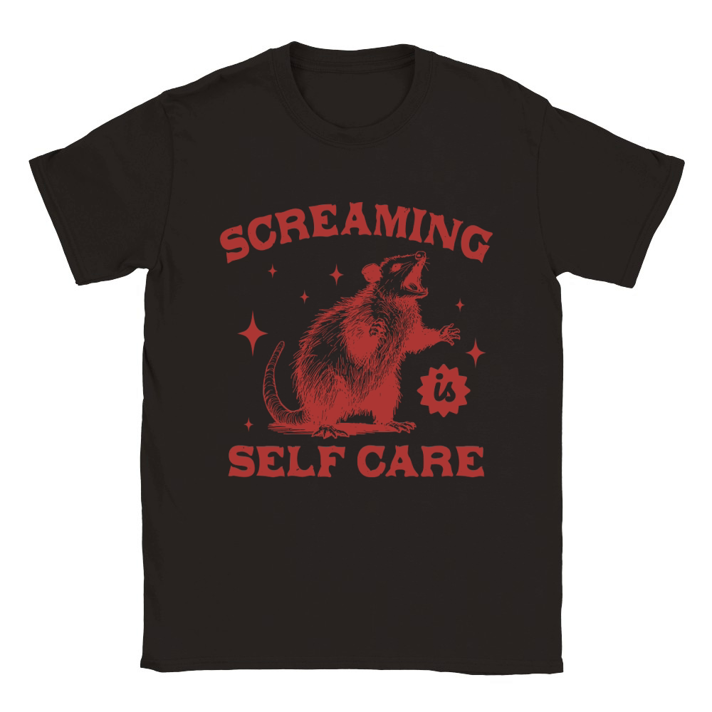 Screaming Is Self Care Possum L Red Classic Kids Crewneck T-shirt