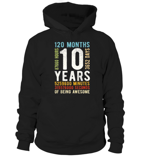 Kids 10th Birthday 10 Years Old Vintage Retro 120 Months Hoodie Unisex
