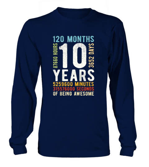 Kids 10th Birthday 10 Years Old Vintage Retro 120 Months Long sleeved Unisex