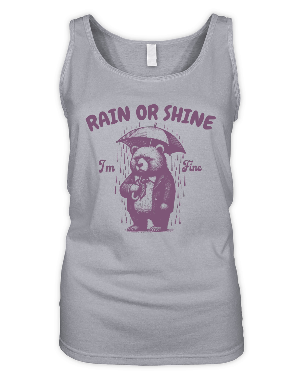 Rain or Shine Bear with Umbrella L Purple Organic Women's Tank Top