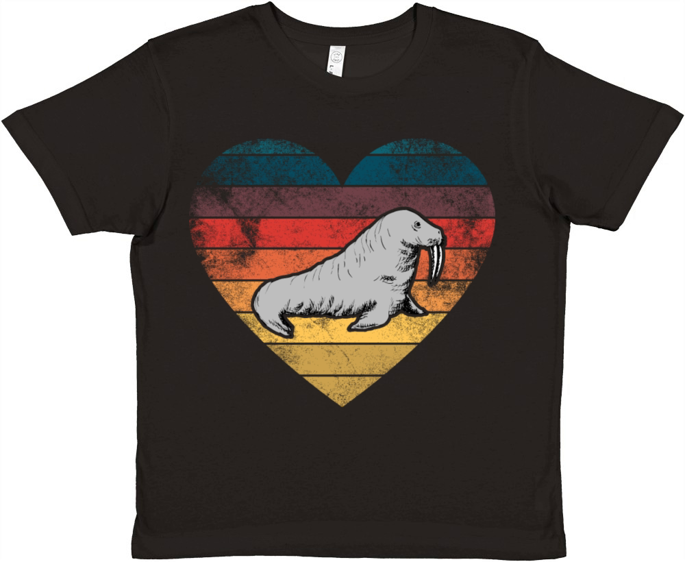 Funny Walrus Heart Retro Vintage Cool For Walrus Premium Kids Crewneck T-shirt