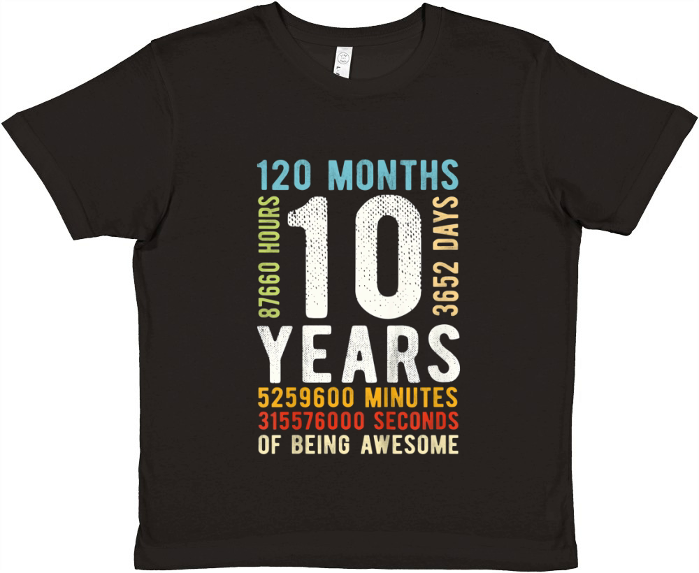 Kids 10th Birthday 10 Years Old Vintage Retro 120 Months Premium Kids Crewneck T-shirt