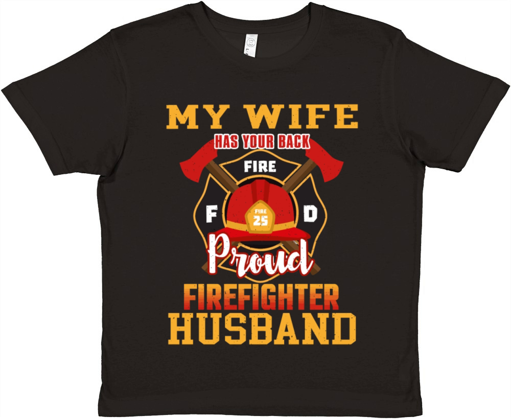 My Wife Has Your Back Proud Firefighter Husband Premium Kids Crewneck T-shirt
