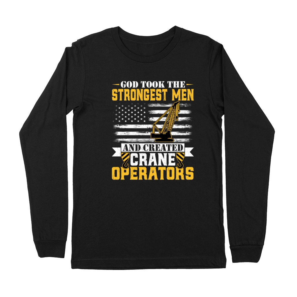 American Flag Crane Operator Patriotic Forklift Premium Long Sleeve