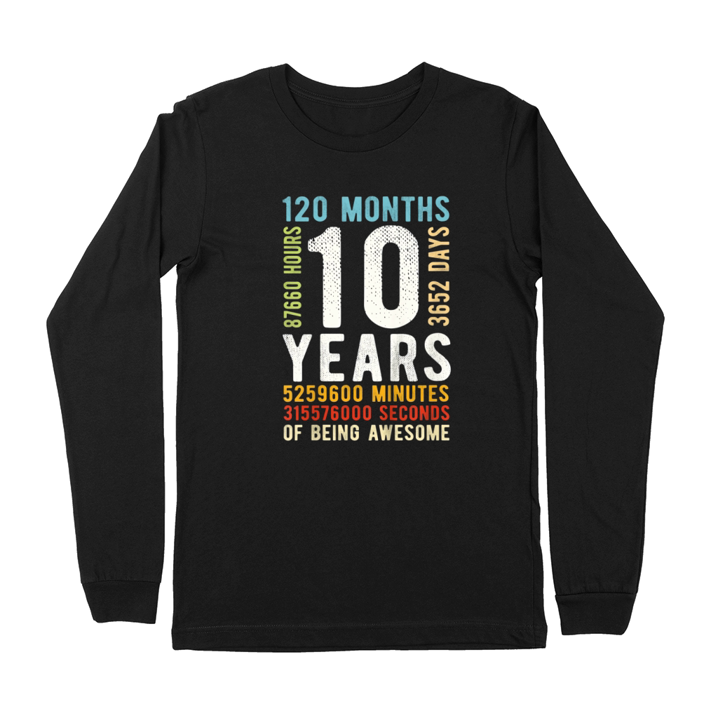 Kids 10th Birthday 10 Years Old Vintage Retro 120 Months Premium Long Sleeve
