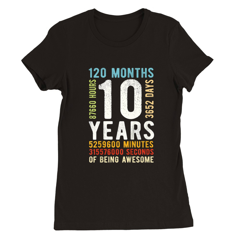 Kids 10th Birthday 10 Years Old Vintage Retro 120 Months Premium Womens Crewneck T-shirt