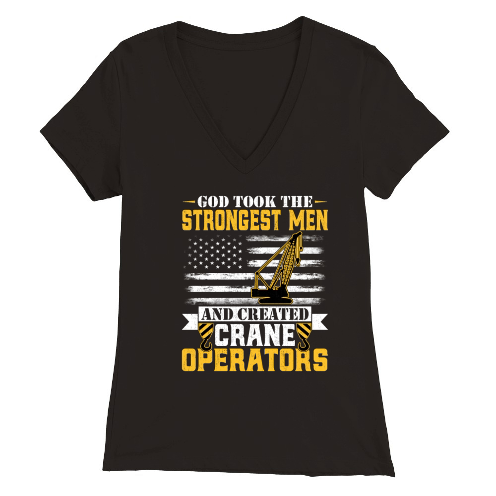 American Flag Crane Operator Patriotic Forklift Premium Womens V-Neck T-shirt