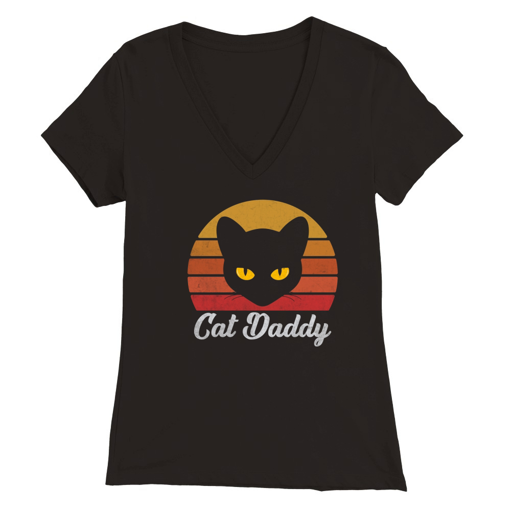 Cat Daddy Vintage Eighties Style Cat Retro Distressed Premium Womens V-Neck T-shirt