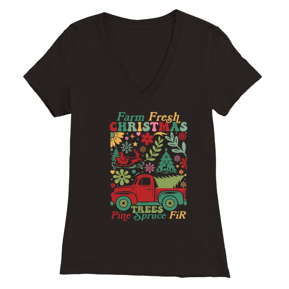 Farm Fresh Christmas Trees Premium Womens V-Neck T-shirt