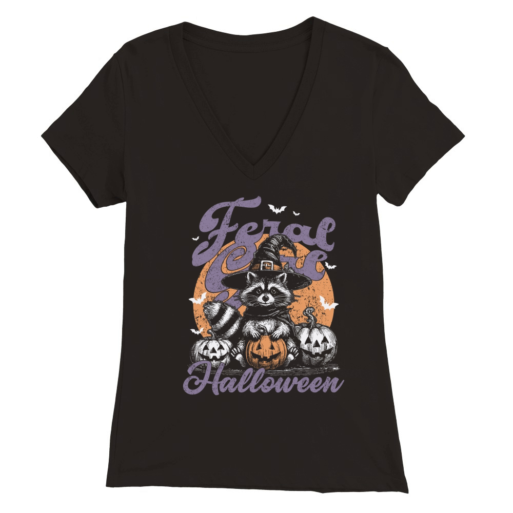 Feral girl Halloween Raccoon D Color Premium Womens V-Neck T-shirt