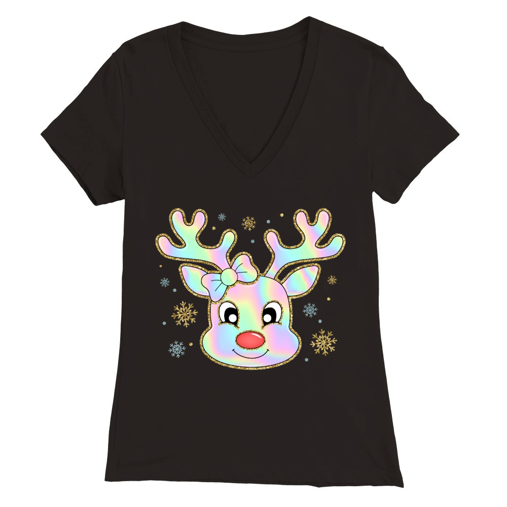 Glitter Coquette Christmas Reindeer 3 Premium Womens V-Neck T-shirt