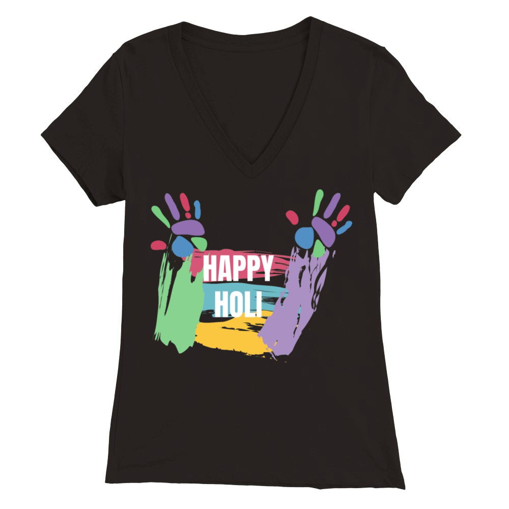 Happy Holi T-Shirt Colors India Hindu Spring Premium Womens V-Neck T-shirt