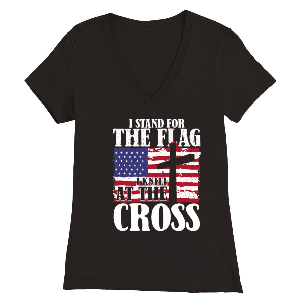 I Stand For The Flag And Kneel For The Cross USA Premium Womens V-Neck T-shirt