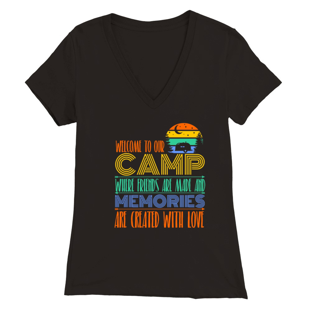 Welcome To Our Camp Colorful Camping Premium Womens V-Neck T-shirt