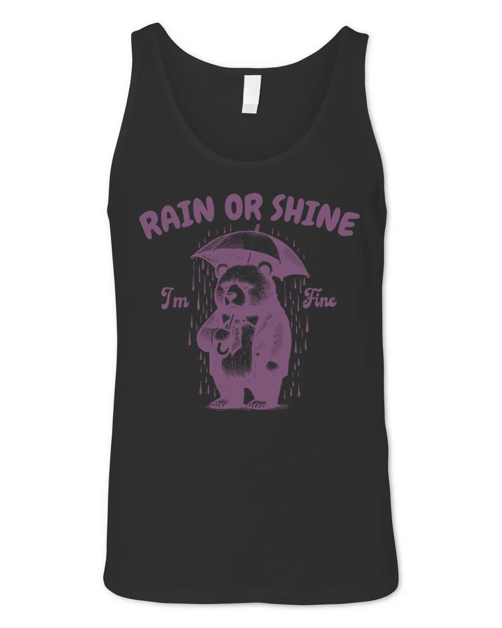 Rain or Shine Bear with Umbrella L Purple Unisex Jersey Tank