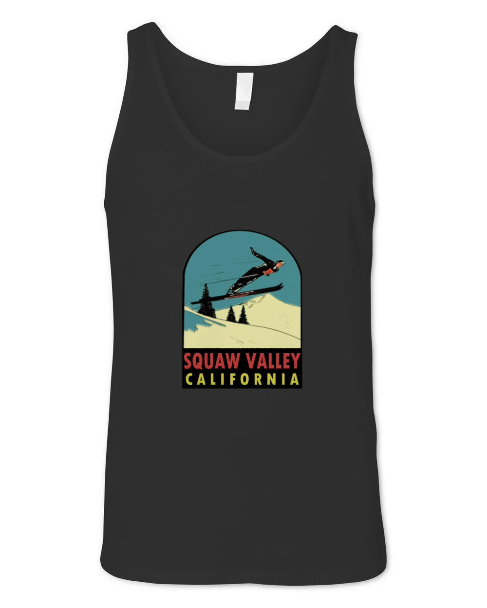 Squaw Valley Skiing California Vintage Travel Decal Womens Fitted Scoop CHRISTMAS UGLY Unisex Jersey Tank