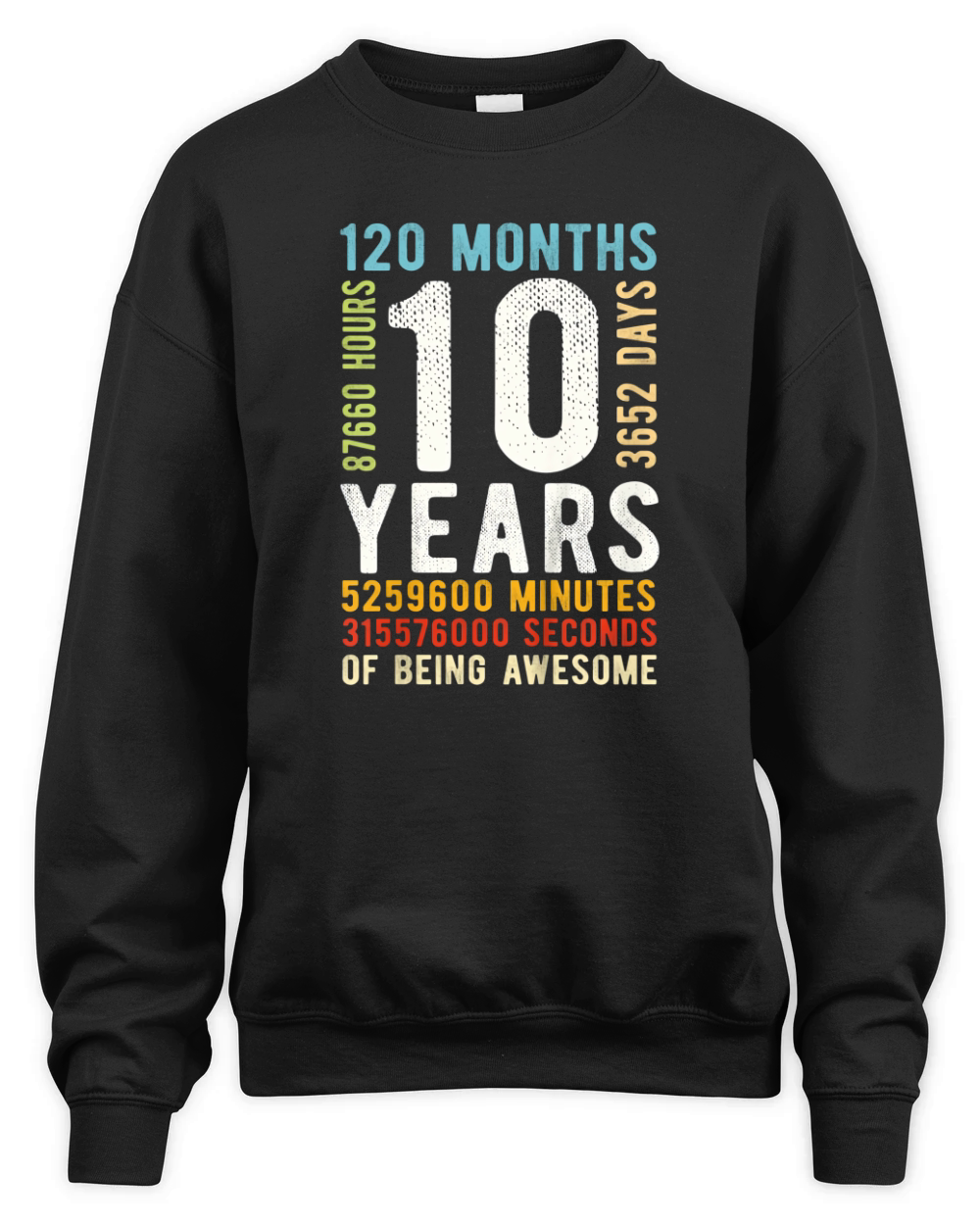 Kids 10th Birthday 10 Years Old Vintage Retro 120 Months Unisex Premium Crewneck Sweatshirt
