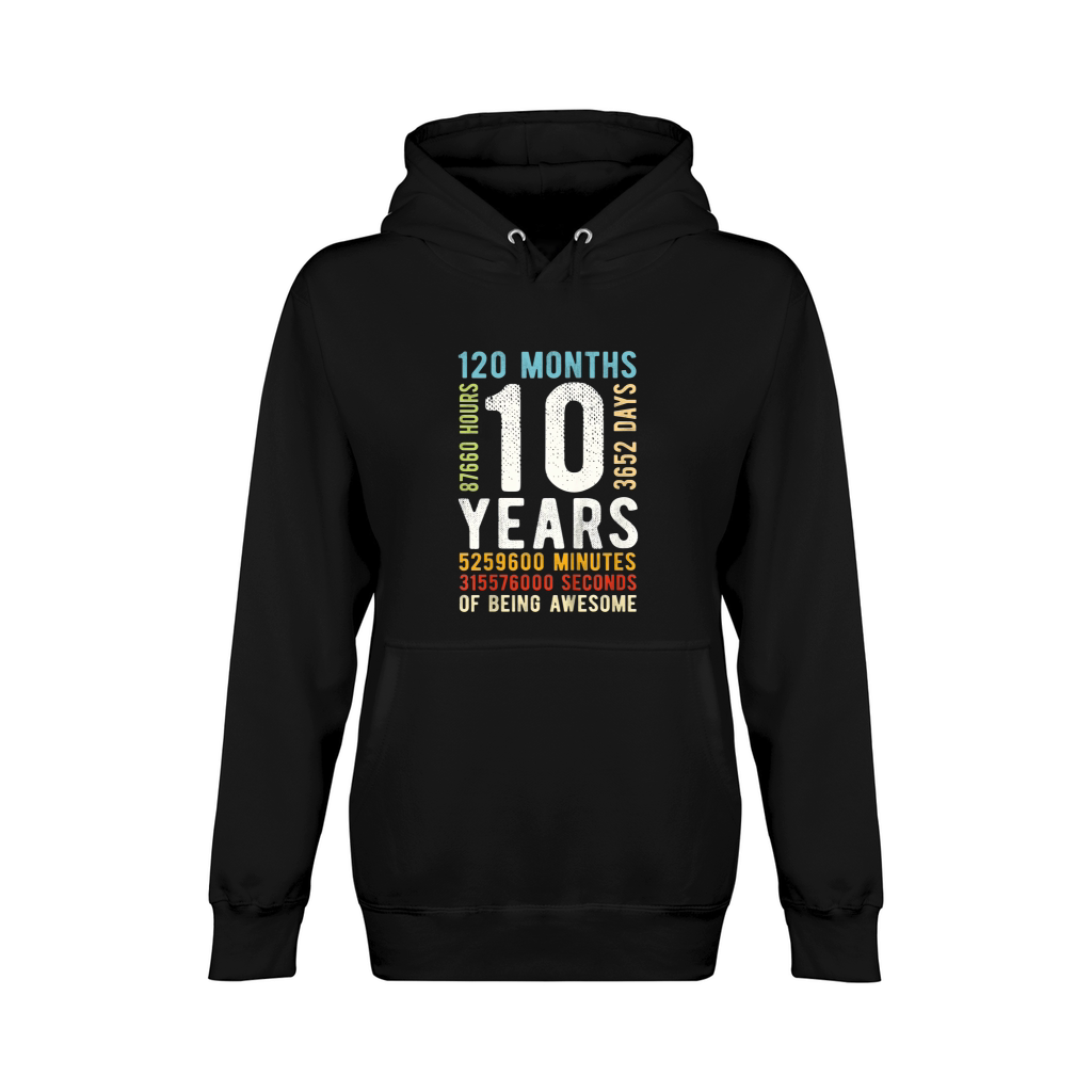 Kids 10th Birthday 10 Years Old Vintage Retro 120 Months Unisex Premium Pullover Hoodie
