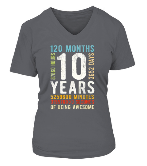 Kids 10th Birthday 10 Years Old Vintage Retro 120 Months V-neck T-Shirt Woman