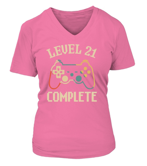 Level 21 Complete 21th Birthday Video Gamer Gift V-neck T-Shirt Woman