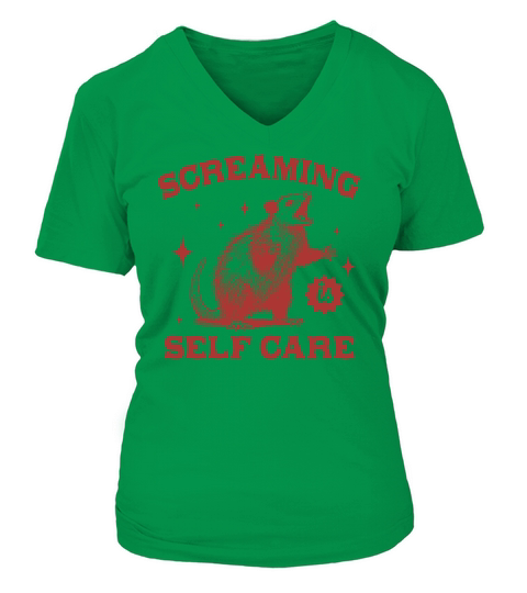Screaming Is Self Care Possum L Red V-neck T-Shirt Woman