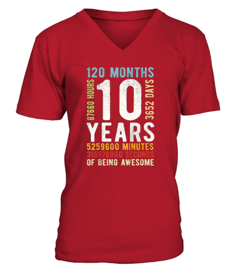 Kids 10th Birthday 10 Years Old Vintage Retro 120 Months V-Neck T-shirt