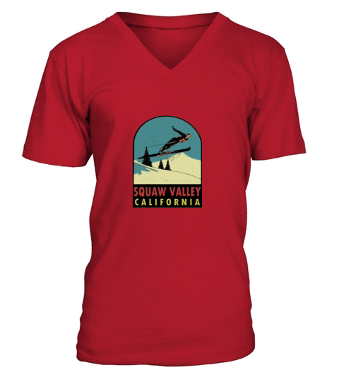 Squaw Valley Skiing California Vintage Travel Decal Womens Fitted Scoop CHRISTMAS UGLY V-Neck T-shirt