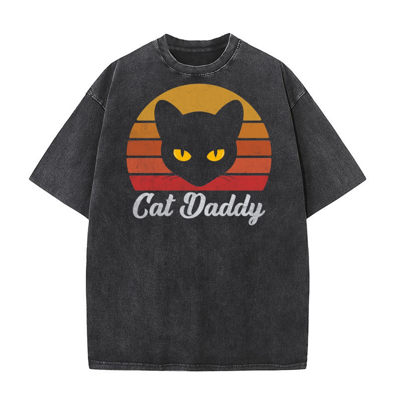 Cat Daddy Vintage Eighties Style Cat Retro Distressed Washed T-Shirt