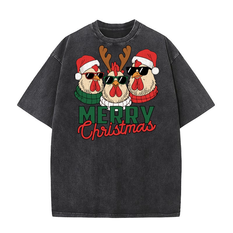 Chicken Merry Christmas 9 Washed T-Shirt