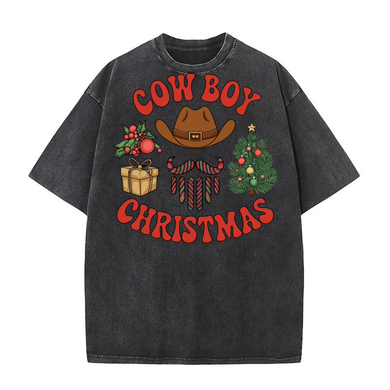 Cow Boy Christmas 5 Washed T-Shirt
